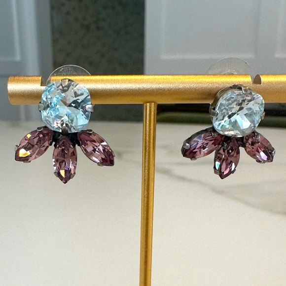 TOVA Light Sapphire and Amethyst Swarovski Crystal Earrings in Antique Silver - Picture 9 of 13